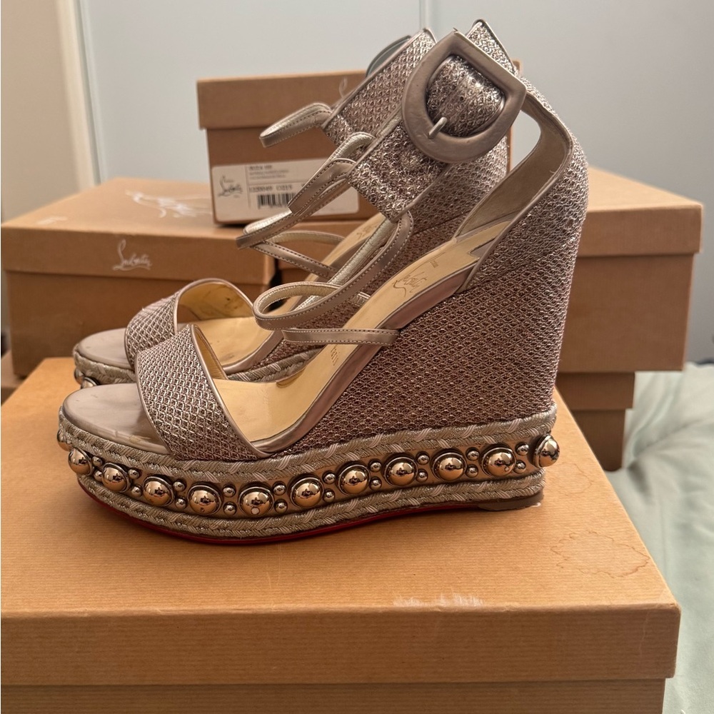 Christian Louboutin Chocazeppa 120 Glitter Diamanté Specchio Wedges 39